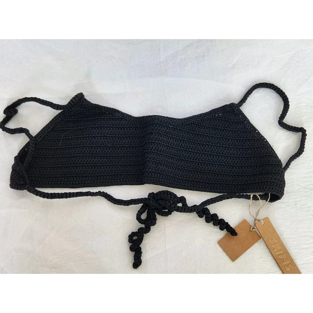 New SKIMS Crochet Scoop Bikini Top Swim Black Onyx Medium M BT-SCP-2808 NWT Suit